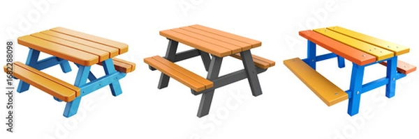 Obraz Three Colorful Picnic Tables Isolated On Transparent Background