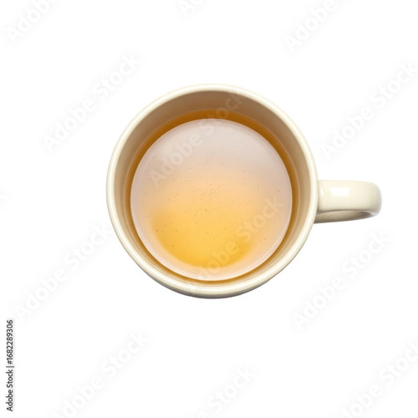 Obraz Overhead View Of A Beige Ceramic Mug Filled With Golden Tea Against A Transparent Background