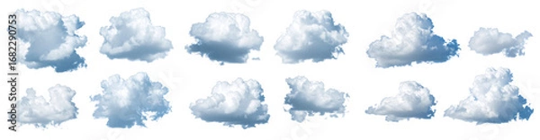 Obraz Collection Of Isolated Fluffy White Clouds Against A Transparent Backdrop Depicting Various Shapes and Forms Representing Weather Phenomena