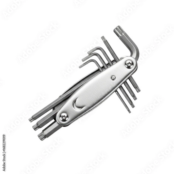 Obraz Silver Metal Allen Wrench Tool Set on Transparent Background Close up Shot Showing Details for Technical and Repair Needs
