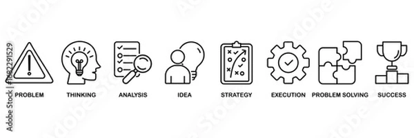 Fototapeta Solution icon set vector illustration concept for with icons of problem, thinking, analysis, idea, strategy, execution, problem-solving, success