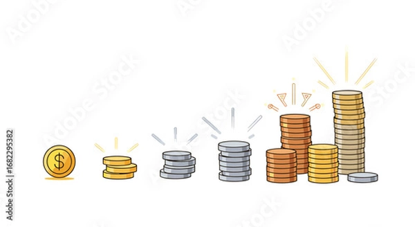 Fototapeta Visualizing the growth of wealth through stacks of currency showing financial progress over time
