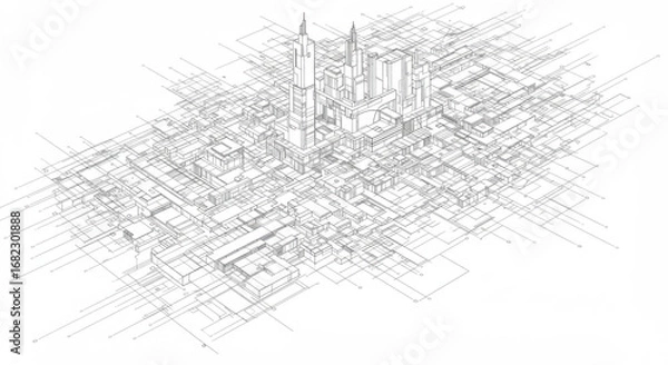 Fototapeta Futuristic Cityscape Blueprint Design