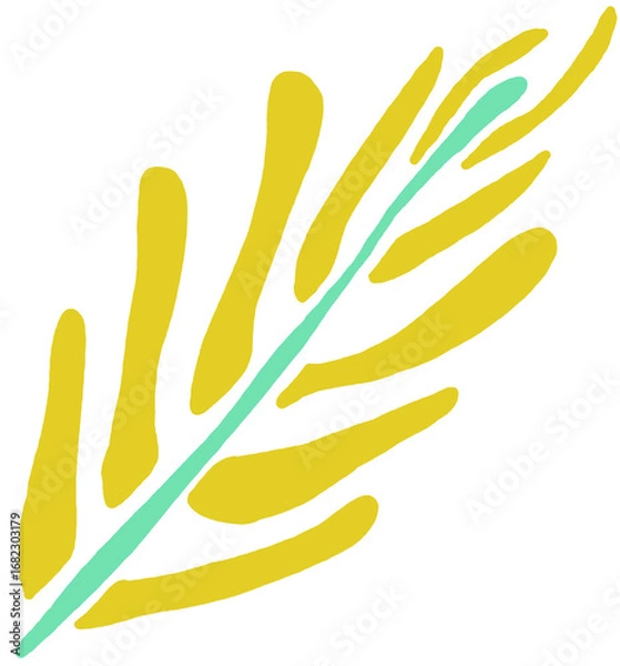 Fototapeta yellow, green, leaf, plant, natural, illustration, simple, drawing, two, colors, abstract, botanical, flora, minimal, design, texture, aesthetic, decorative, foliage, stylized, graphic, organic, vibra