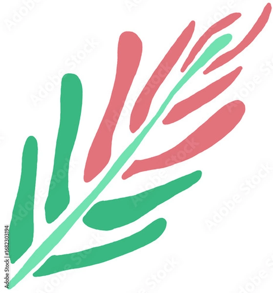 Fototapeta branch, leaf, leaves, plant, nature, flora, botanical, illustration, graphic, organic, design, simple, drawing, twig, forest, green, red, vibrant, color, artistic, element, natural, motif, stem, green