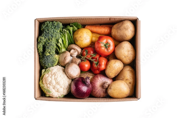 Fototapeta Assorted fresh vegetables in a cardboard box
