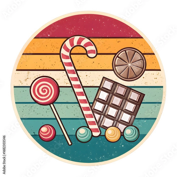 Obraz Retro Candy Assortment in a Circle with Sunset Stripes sweets confectionery isolated on a transparent background