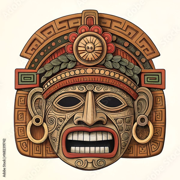 Fototapeta illustration of an ancient mayan mask showing teeth
