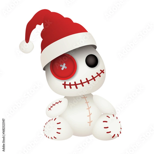 Fototapeta 3D Voodoo Doll wearing Santa hat isolated.