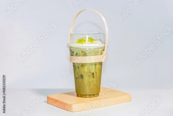 Obraz Ice Matcha green tea put on sack looks delicious and good taste.