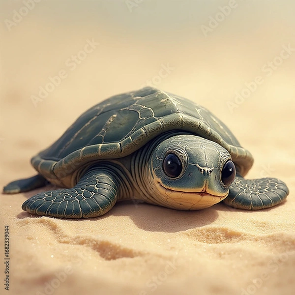 Fototapeta Tender Sea Turtle Hatchling Vector – Baby Tinglar Emerging with Fragile Features