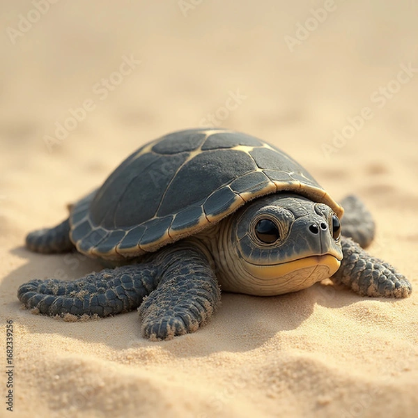 Fototapeta Tender Sea Turtle Hatchling Vector – Baby Tinglar Emerging with Fragile Features