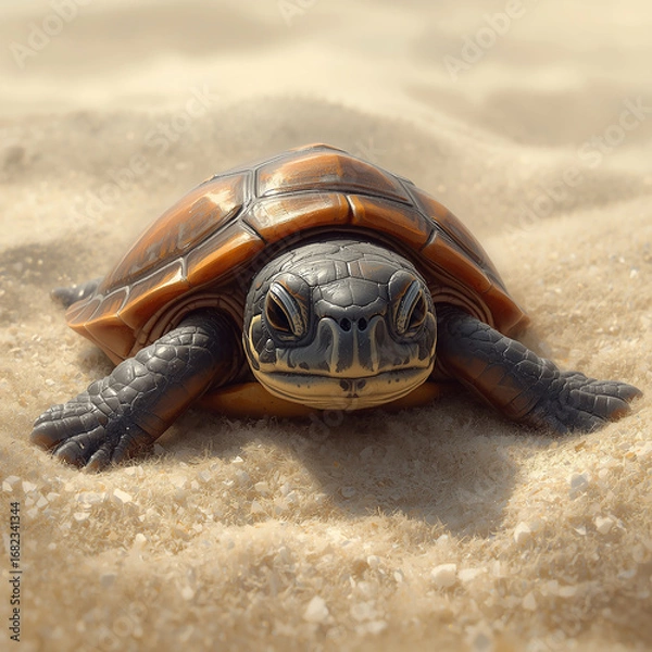 Fototapeta Tender Sea Turtle Hatchling Vector – Baby Tinglar Emerging with Fragile Features