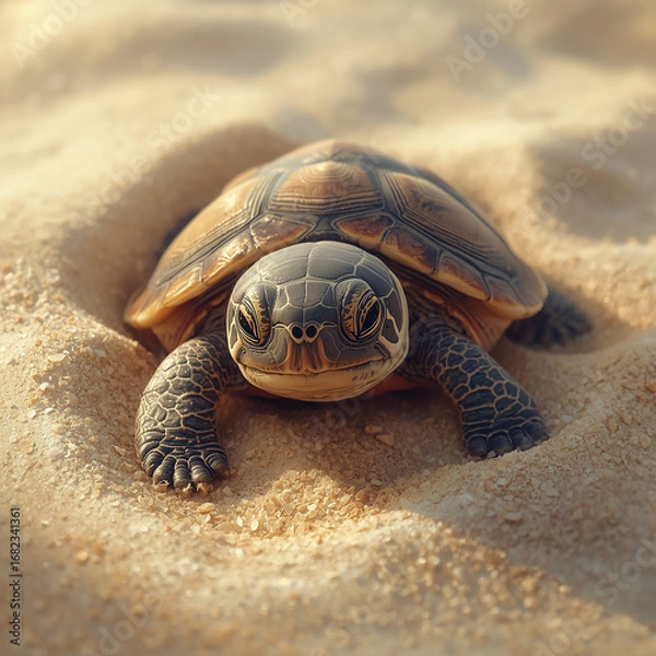 Fototapeta Tender Sea Turtle Hatchling Vector – Baby Tinglar Emerging with Fragile Features