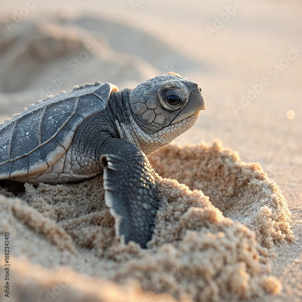 Fototapeta Tender Sea Turtle Hatchling Vector – Baby Tinglar Emerging with Fragile Features