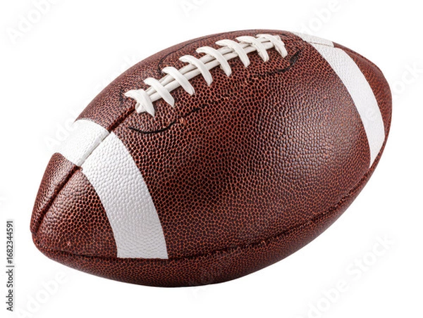 Obraz Close-up of a brown leather American football,  stitched seams visible,  white stripes around the ball