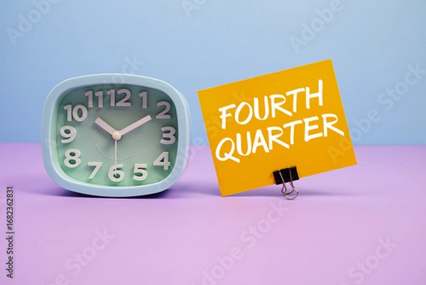 Obraz Fourt Quarter text and alarm clock on blue and purple background