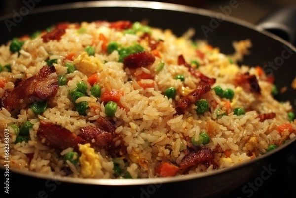 Fototapeta Delicious bacon fried rice served hot , Generative AI
