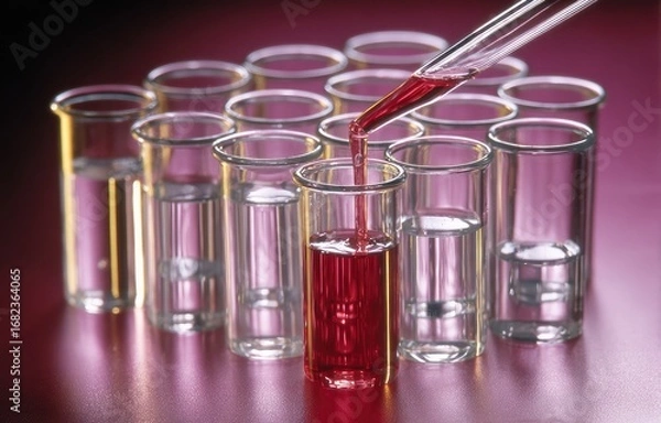 Obraz Red liquid being poured into test tubes
