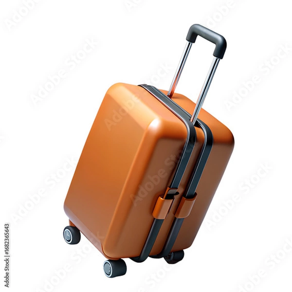Fototapeta A 3D cartoon render of a sleek, orange rolling suitcase.