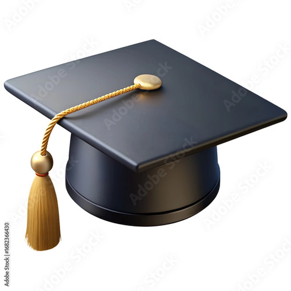 Fototapeta A 3D render of a black graduation cap with a gold tassel.







