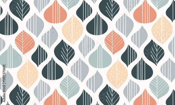 Fototapeta Abstract Scandinavian Leaf Seamless Pattern, Modern Geometric Botanical Background with Textured Leaves
