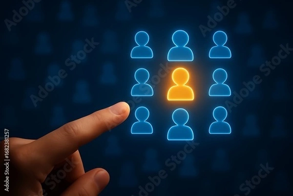 Obraz Hand selecting a candidate from a group of people on a digital interface
