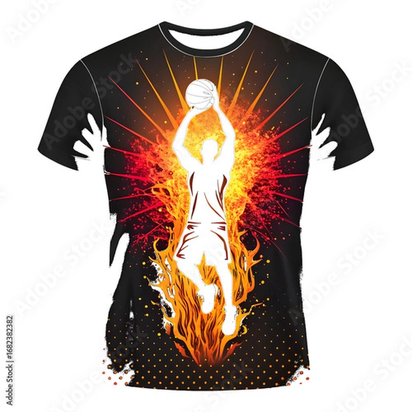 Obraz Basketball player silhouette on fire with explosive background isolated on a transparent background