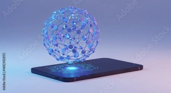 Fototapeta Abstract digital network sphere above smartphone.