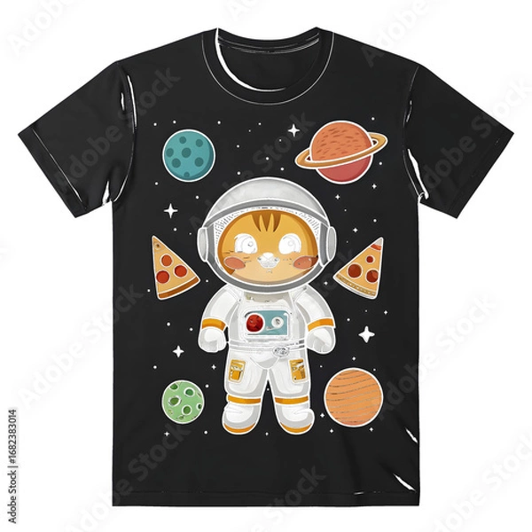 Obraz Cat Astronaut Floating in Space with Pizza galaxy stars isolated on a transparent background