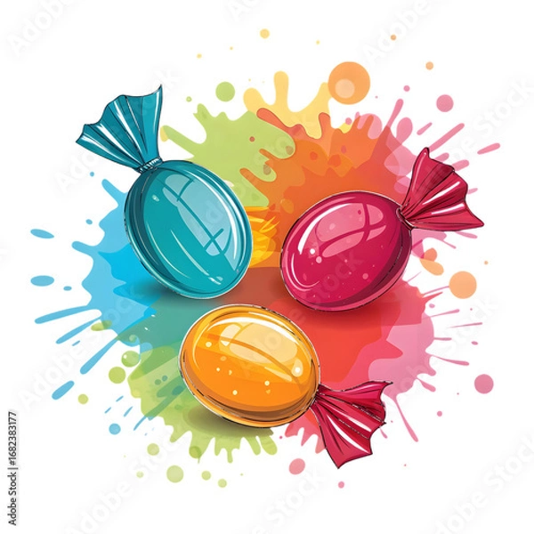 Obraz Colorful Candy Wrappers with Paint Splatters sweets isolated on a transparent background