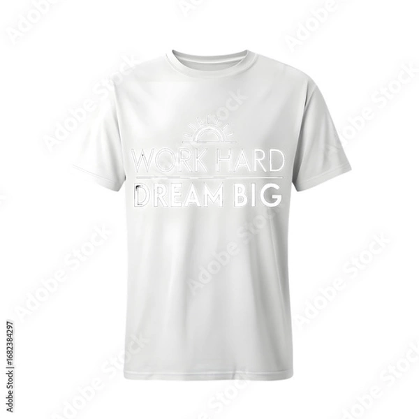 Obraz White T- Shirt with Motivational Slogan and Sun Graphic isolated on a transparent background
