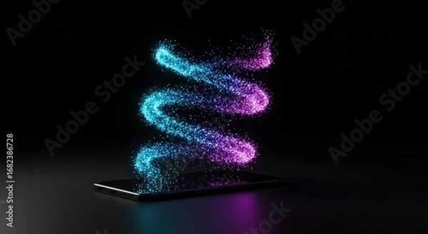 Fototapeta Smartphone with a swirling, colorful light trail emanating from its screen.