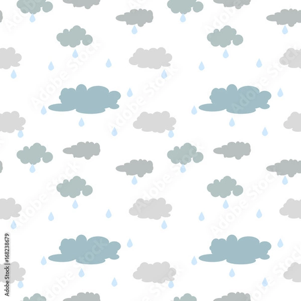 Obraz Blue sky with clouds, vector seamless background
