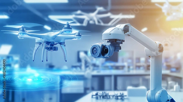 Fototapeta Advanced Robotics and Drones in a High-Tech Laboratory Setting