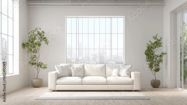 Fototapeta 白いソファのあるリビングルーム