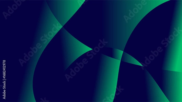 Fototapeta Overlapping green shapes on deep blue, gradient hues