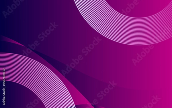 Fototapeta Abstract gradient with rounded stripes on indigo to magenta hues, curves, and layered shapes.