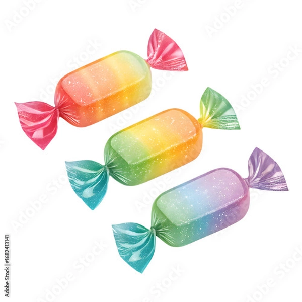 Obraz Three Rainbow Glitter Candies candy isolated on a transparent background