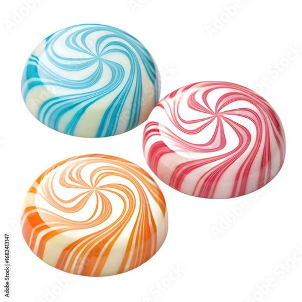 Obraz Three Swirled Lollipops on Transparent Background candy isolated on a transparent background