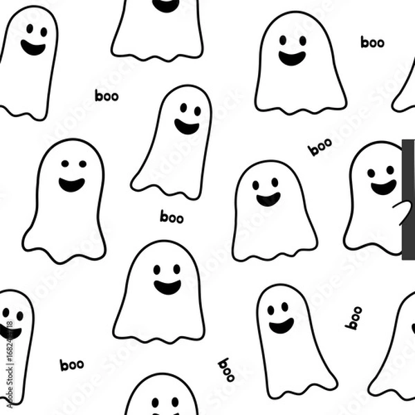 Obraz Seamless Cute Ghost Pattern with Cartoon Spooky Characters