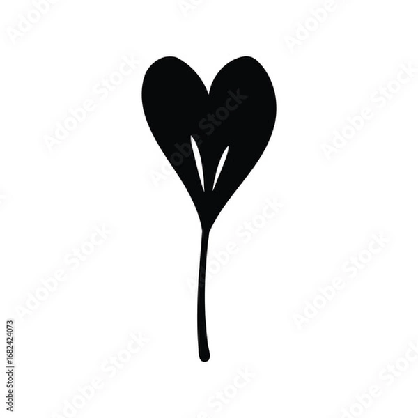 Fototapeta Stylized Black Heart with Stem and Two Additional Markings Inside, Isolated