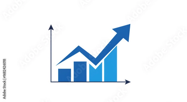 Obraz Financial Growth Chart with Increasing Bars and Upward Arrow in Blue Tones