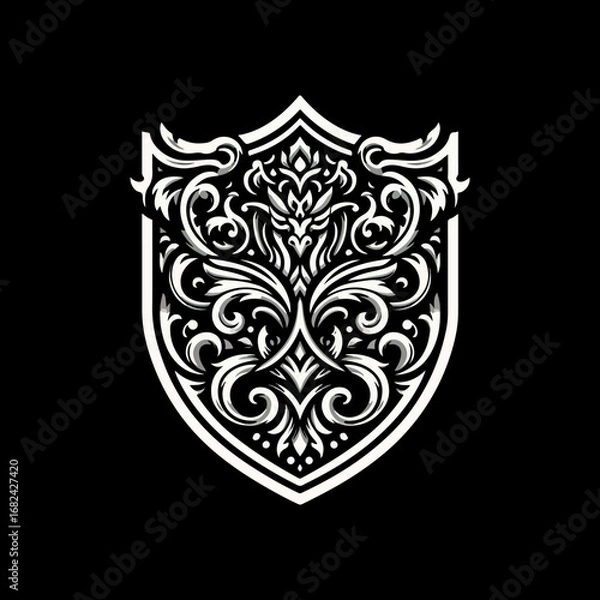 Fototapeta Elegant Shield Design with Floral Ornamentation for Branding.
