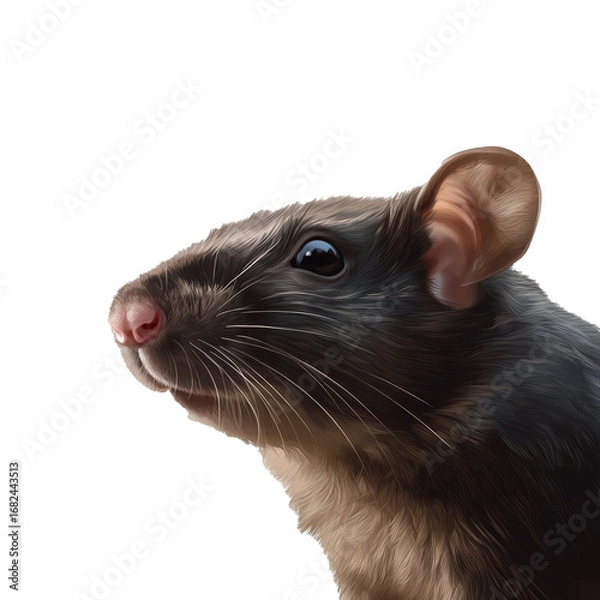 Fototapeta adult rat looking to the side sniffing, isolate on white transparent background