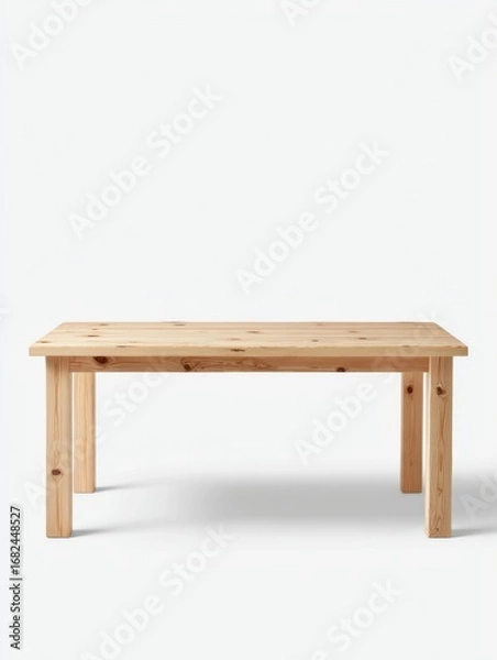 Fototapeta Simple Light Brown Wooden Rectangular Dining Table