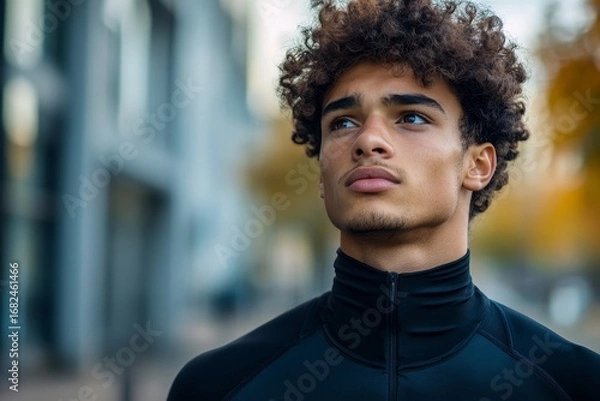 Fototapeta Close-up portrait of a young Indian male doctor standing outside a clinical center in a white coat and smiling at the camera, representing expertise and approachability in healthcare, Generative AI