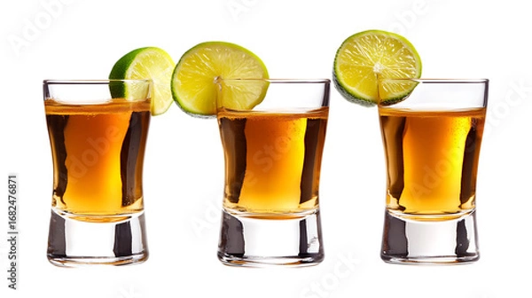 Fototapeta Pack Collection Three Tequila Shots with Lime Perfect for Party Nights set against transparent background
