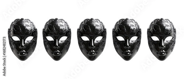 Fototapeta Pack Collection Five Black Masks Anonymmity Secrecy and Identity Concept set against transparent background