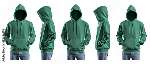 Fototapeta Pack Collection Seafoam Green Hoodies Multiple Views Unisex Design Casual Apparel set against transparent background